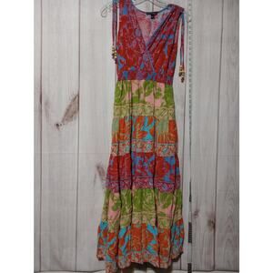 Sam and Jess Dress Womens Petite Medium Boho Floral Maxi Tiered Pockets